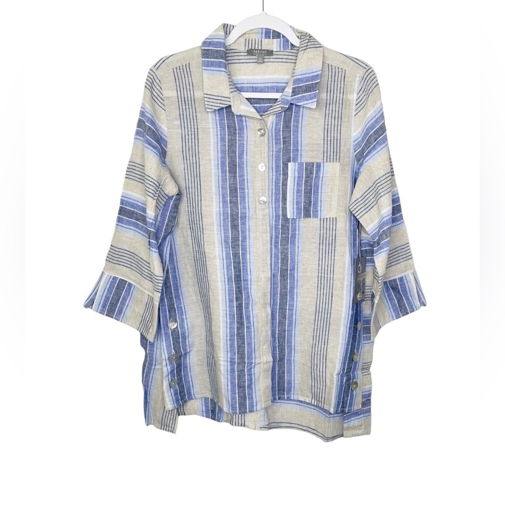 Habitat Ocean Stripe Linen Blend Tunic Top NWT